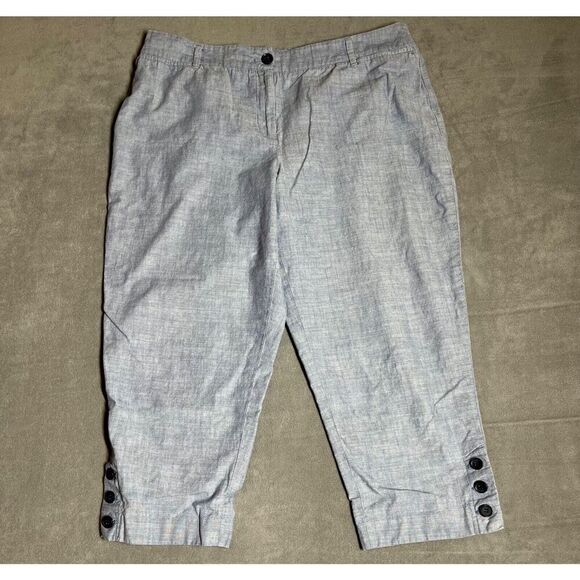 Talbots Womens‎ Perfect Crop Pants 14P Chambray Blue Button Detail Elastic Waist - Picture 1 of 13